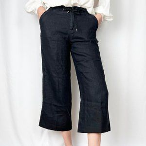 Vintage 100% Linen High Waisted Wide Straight Leg Cropped Boot Cut Trouser Pants